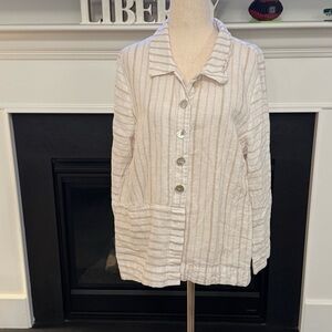 Habitat Linen Blend Striped Button-Front Jacket Top | Pocket Detail | Size Large